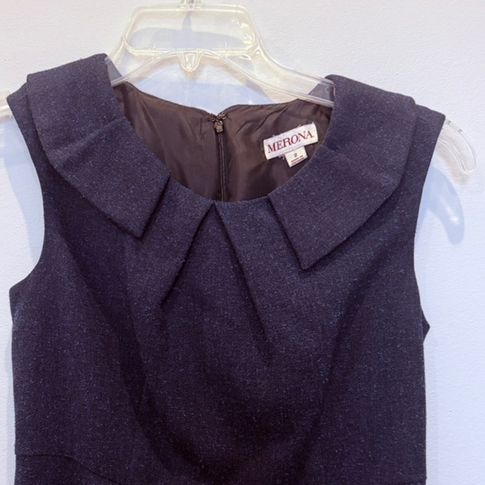 Merona sleeveless black w/ blue ruffle collared fitted mini dress Size 2 AZ